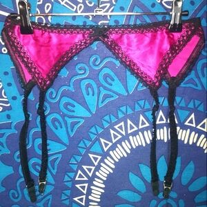 Vintage, Fredrick's of Hollywood Pink and Black Lace Garter Belt